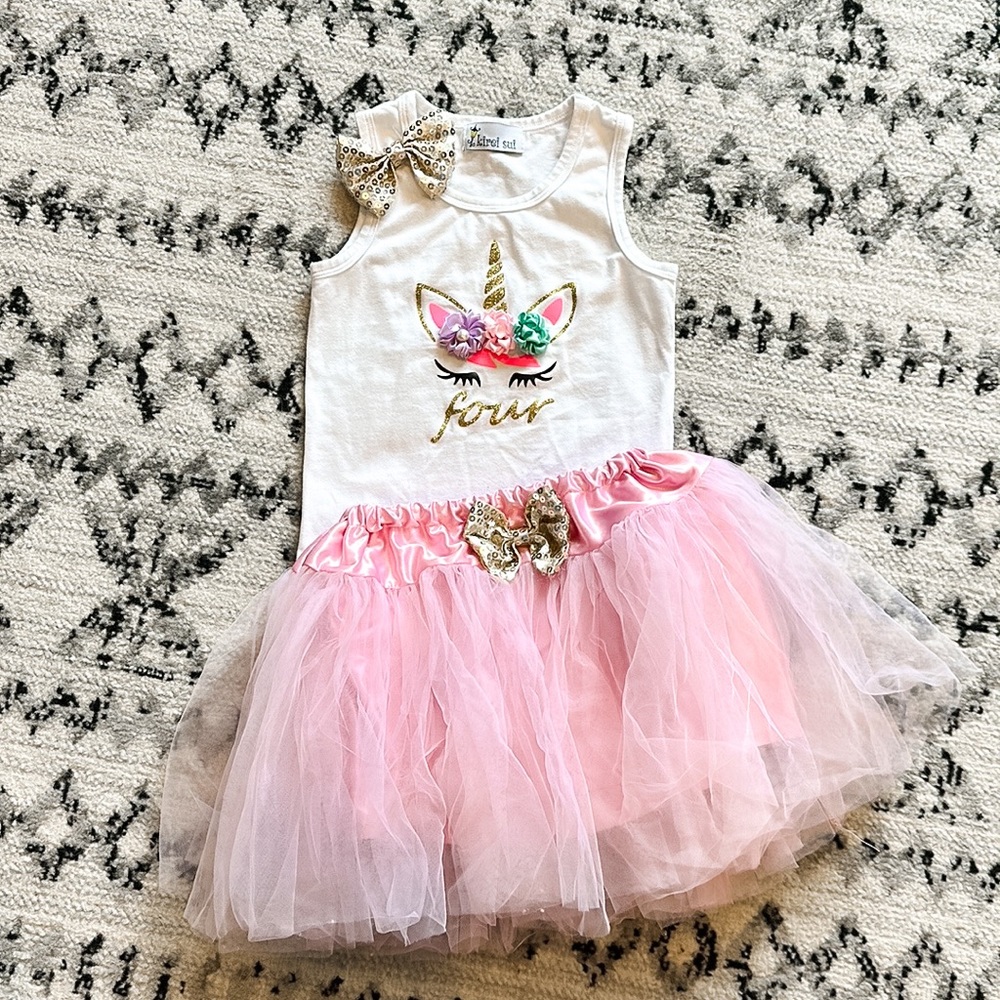 Kirei Sui 4 Year Old Girl Birthday Outfit | Tank Top & Skirt | Pink White 5T
